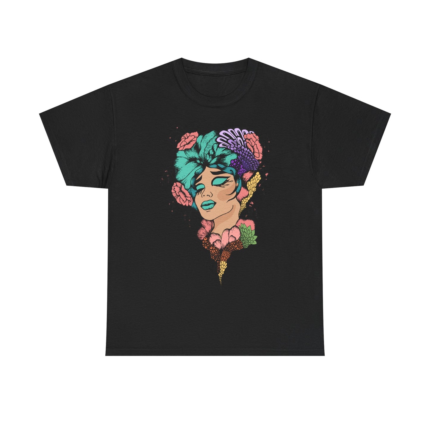 Artistic Floral Unisex Heavy Cotton Tee - Vibrant Woman Design