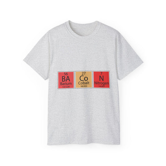 Funny Science Graphic Tee - "Bacon" Elements Tee - Unisex Ultra Cotton Shirt