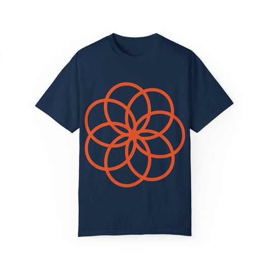 Unisex Garment-Dyed T-shirt with Geometric Flower Design