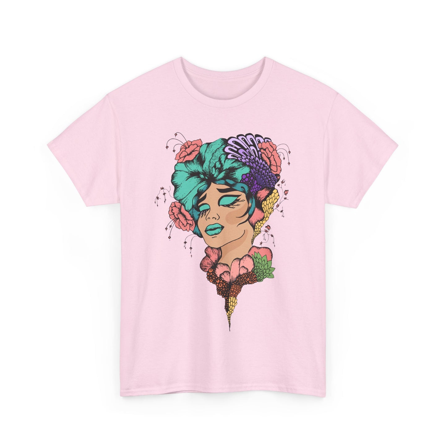 Artistic Floral Unisex Heavy Cotton Tee - Vibrant Woman Design