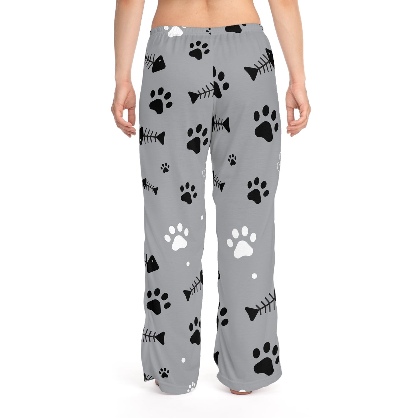 Cozy Women's Pajama Pants with Cute Paw and Fishbone Print