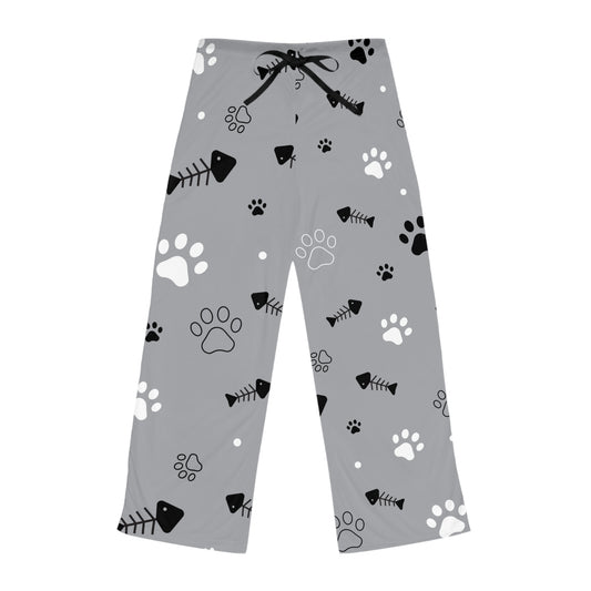 Cozy Women's Pajama Pants with Cute Paw and Fishbone Print