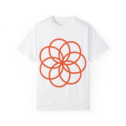 Unisex Garment-Dyed T-shirt with Geometric Flower Design