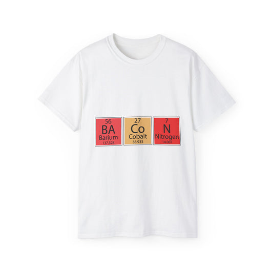 Funny Science Graphic Tee - "Bacon" Elements Tee - Unisex Ultra Cotton Shirt