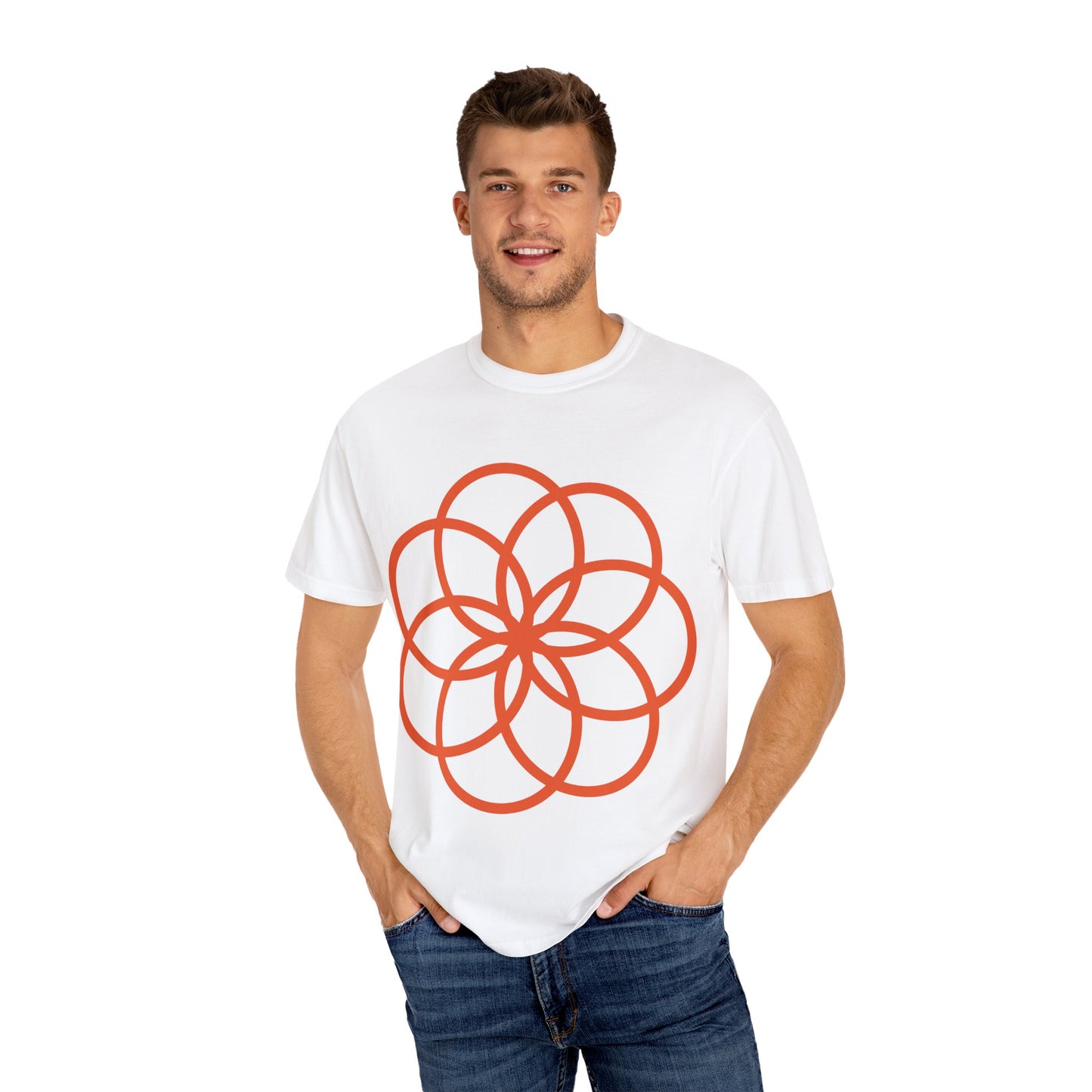 Unisex Garment-Dyed T-shirt with Geometric Flower Design