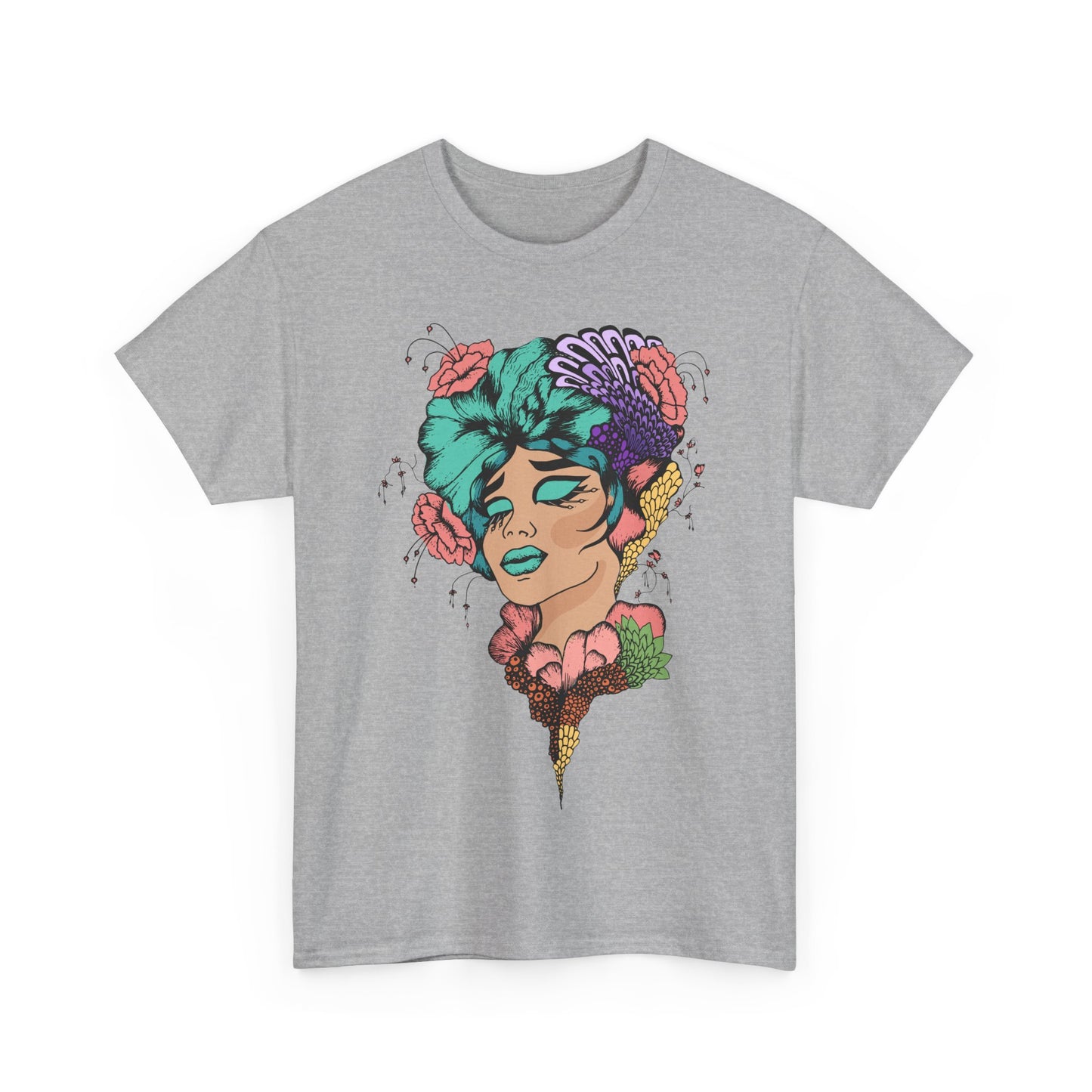 Artistic Floral Unisex Heavy Cotton Tee - Vibrant Woman Design