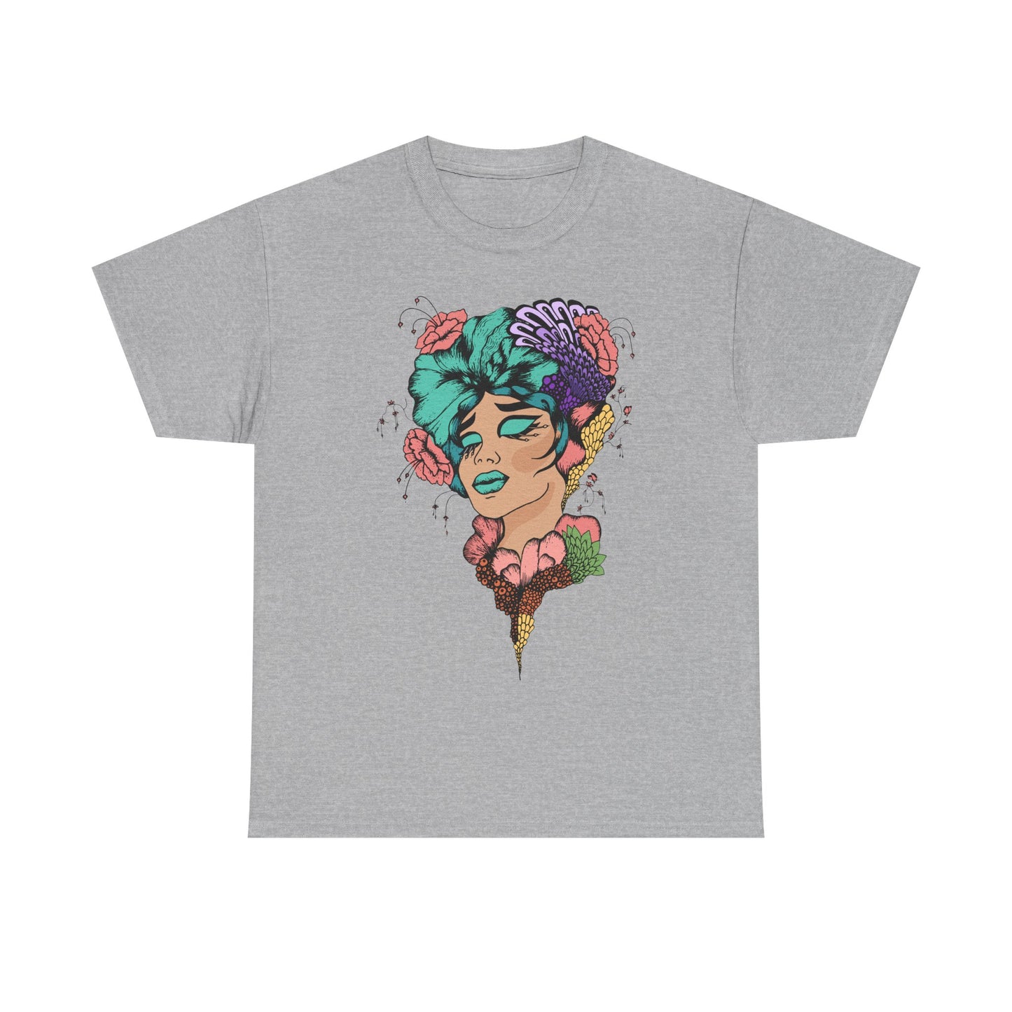 Artistic Floral Unisex Heavy Cotton Tee - Vibrant Woman Design