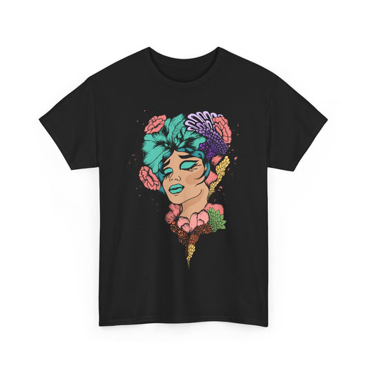 Artistic Floral Unisex Heavy Cotton Tee - Vibrant Woman Design