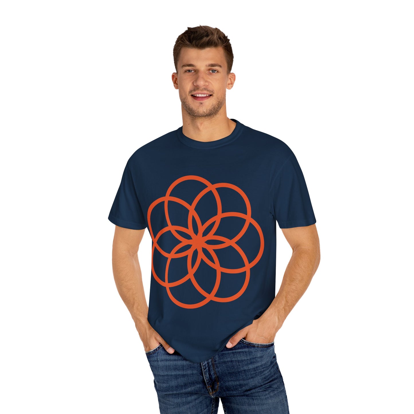 Unisex Garment-Dyed T-shirt with Geometric Flower Design