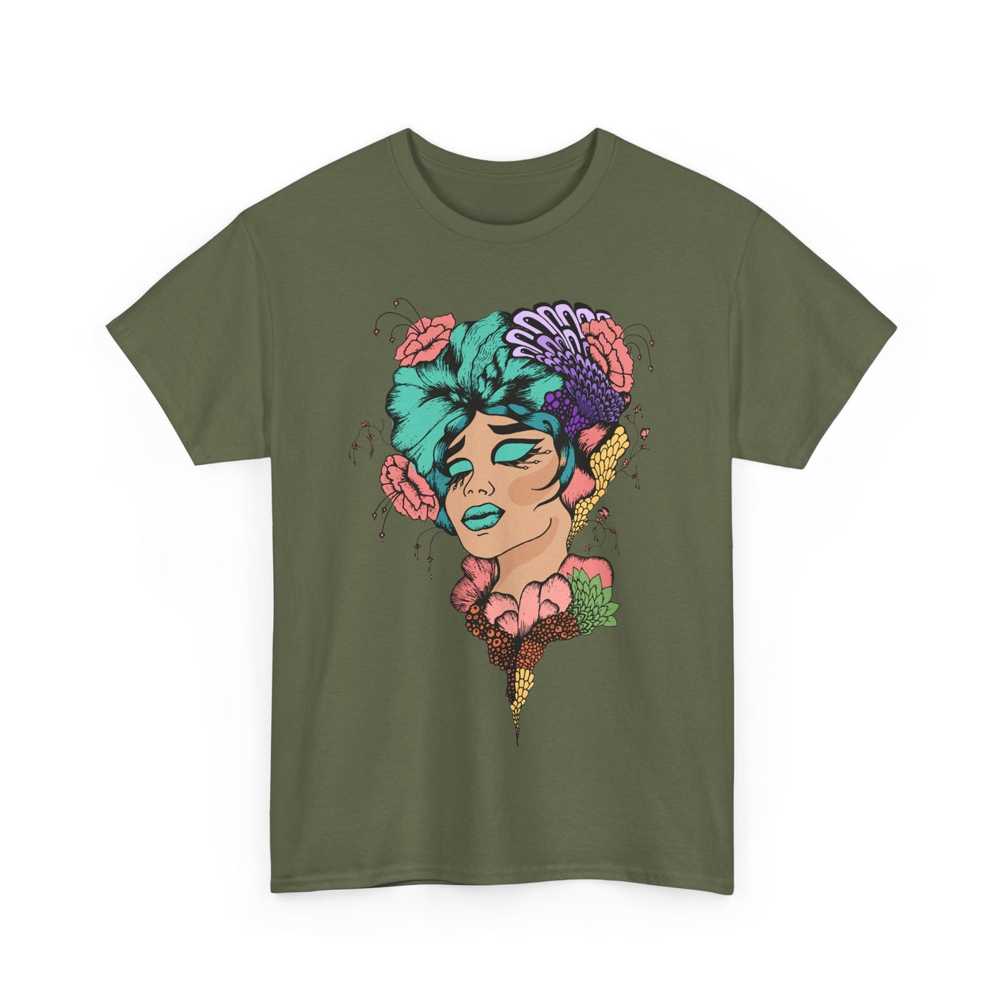 Artistic Floral Unisex Heavy Cotton Tee - Vibrant Woman Design