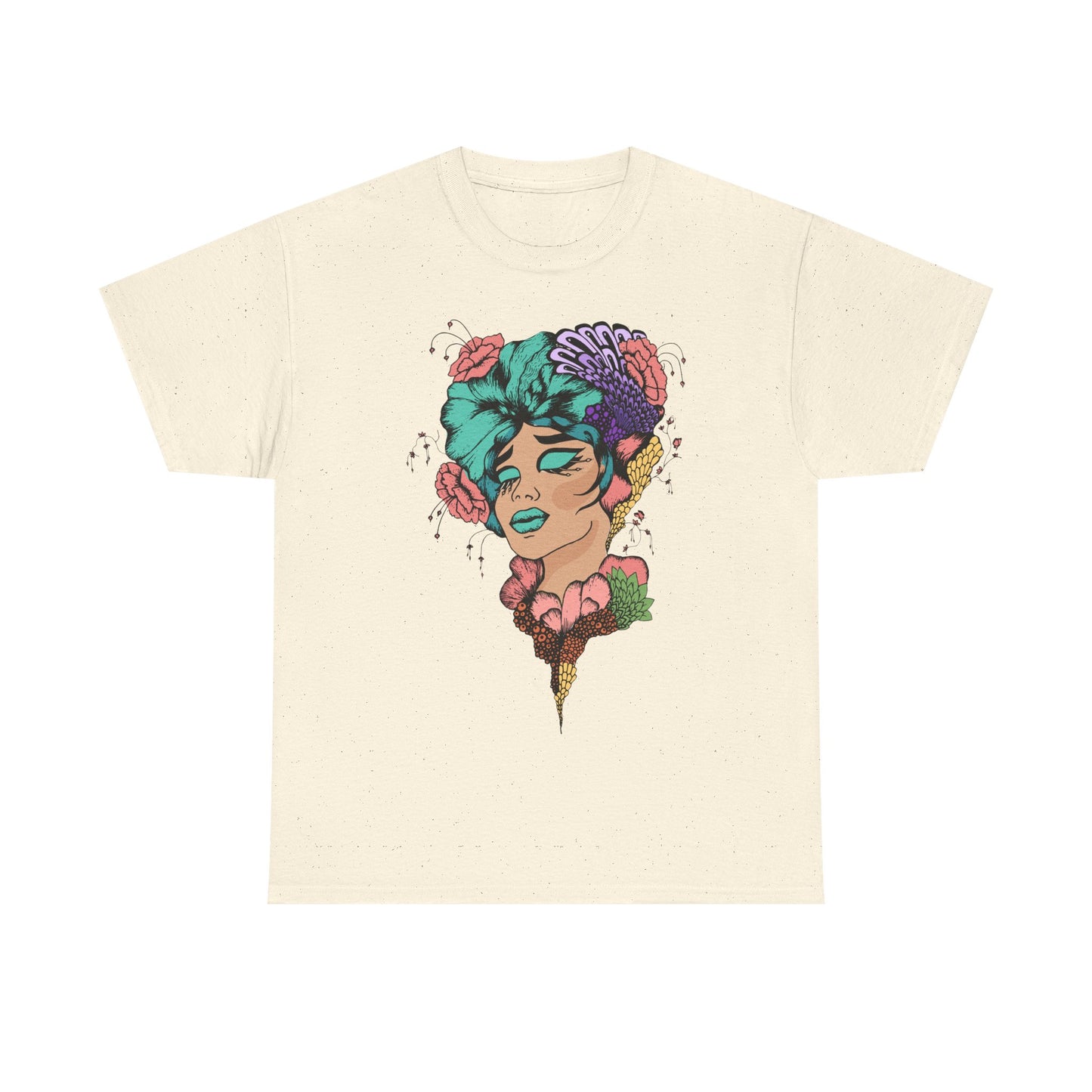 Artistic Floral Unisex Heavy Cotton Tee - Vibrant Woman Design