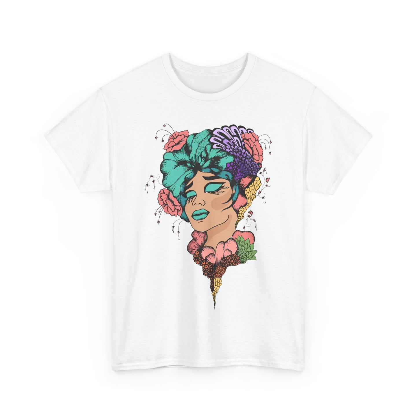 Artistic Floral Unisex Heavy Cotton Tee - Vibrant Woman Design