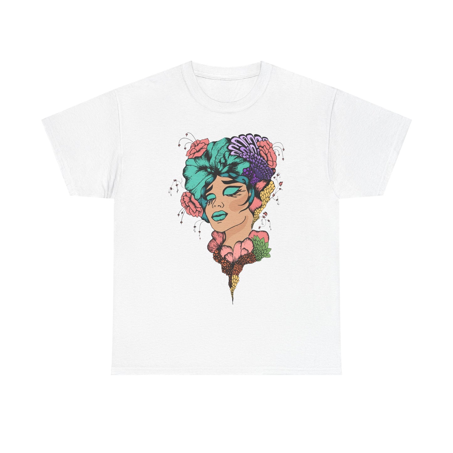 Artistic Floral Unisex Heavy Cotton Tee - Vibrant Woman Design