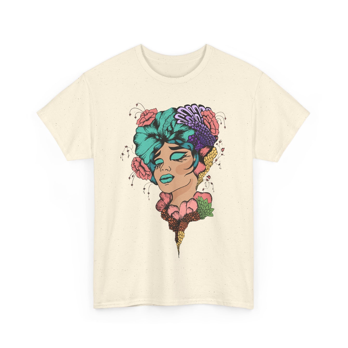 Artistic Floral Unisex Heavy Cotton Tee - Vibrant Woman Design